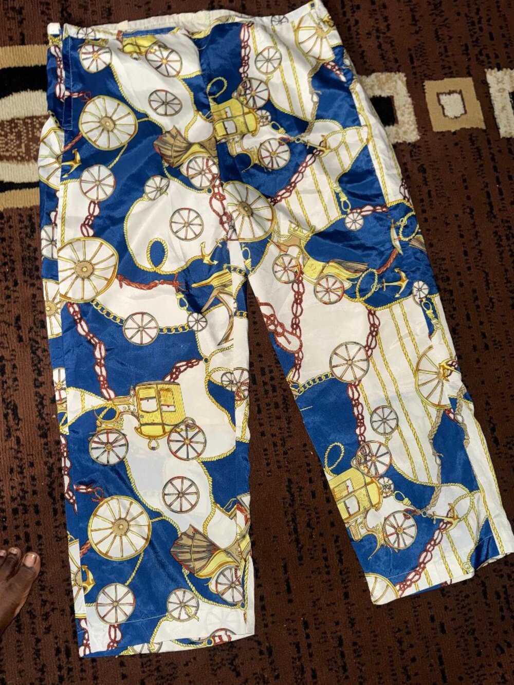 Custom Made Blue & White Printed Wide Leg Pants